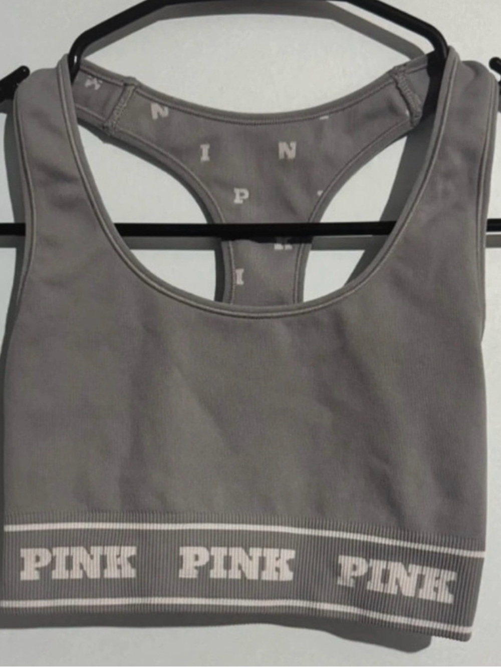 PINK Victoria's Secret Seamless Racerback Sports Bra - Light Gray (Reversible)